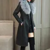 SUNGTIN PU Skórzana zimowa kurtka z długim rękawem i płaszcz dla kobiet futra kołnierza sztuczna skórzana kurtka Koreańska miękka pluszowa podszewka ciepła L220801