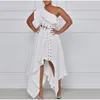 Plus Size Dresses Ruffle One Shoulder Elegant Asymmetric White Prom Dress 4XL Robe Sexy Hollow Out Irregular Club Party Bridesmaid