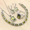 Orecchini Collana Set di gioielli color argento per donna Anello con ciondolo topazio verde oliva Bracciale Compleanno Matrimonio Regalo di Natale Orecchini