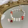 Bracelet en Agate rouge pour femmes, brins de perles, perles d'eau douce, pendentif rétro, véritable chaîne en cristal de fraise pour femmes, Kent22
