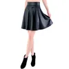 Nueva falda acampanada de cuero de imitación de cintura alta minifalda informal hasta la rodilla color sólido falda negra SMLXL T200106