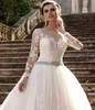 Long Sleeves wedding gowns Sheer Crew Neck Sexy See Through Button Back Long Sleeves Appliques New Vintage Cheap Lace Wedding Dresses Vestios De Novia Bridal Gown