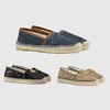 Jacquard Espadrille Designer Flat Shoes Leather Lederen Espadrilles Loafers Canvas Fashion Lady Girls Zomer Witte kalfsleer Casual schoenen met logo-maat 35-40