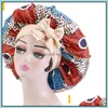 Berretto per capelli extra large da donna per il sonno Nuovo cappello rotondo in raso stampato in seta artificiale elastica africana Chemio Bonnet Night Turban Drop Delivery 202