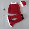 Conjuntos de roupas Criança Baby Girls Natal Outfit Papai Noel traje para o ano 2022 crianças tops cinto calças chapéu roupas