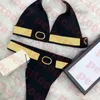 Luxury Womens Bikini Thong Swimwear Gold Print Women Swimsuit Suit Letter Logo Ladies Bra Set Two Colors