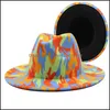 Chapeaux de fête Fournitures de fête Maison Jardin Colorf Wide Brim Church Derby Top Hat Panama Feutre Fedoras Pour Hommes Femmes Laine Artificielle British St