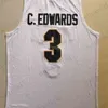 XFLSP Purdue Boilermaker 3 Carssen Edwards V-hals Basketbal Ronde Kraag Jersey Zwart Wit Goud Mannen Jeugd Kid Gestikte Jerseys