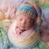 2 Farben Regenbogen Baumwollgarn Wrap Neugeborenen Stretch Swaddling Fotografie Requisiten Infant Blanket Soft Photo Requisiten Decken für 0-2M Baby