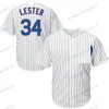 Hommes 34 Jon Lester Baseball Jerseys Vintage Stitched Jersey Gris Bleu Noir Chemises