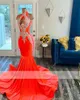 Sexig rygglös sjöjungfru prom klänning för svarta flickor pärlor strass aso ebi festklänningar vestidos de fiesta