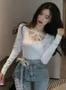 Wiosna Lato Topy Sexy Bow Wstążka Z Długim Rękawem Top Slim T Shirt Downing damskie O Neck Lace Cross Solid Color Retro Korea E3PA 220407