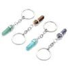 Porte-clés à breloques en pierre naturelle, pendentif en pierre violette, verte, opale bleue, pour femmes et hommes, bijoux cadeau