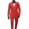 Fashion Pink Embossing Groom Tuxedos Double-Breasted Groomsmen Wedding Tuxedos Popular Men Formal Blazer Prom Jacket Suit(Jacket+Pants+Tie) 76