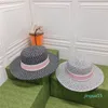 Casquettes de pêcheur tressées en herbe, chapeaux de plage d'été pour femmes avec ruban rose, chapeau respirant creux UV pour les vacances