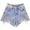 Women luxurious Tassel Fringed Hole Jeans Shorts Female High Waist Summer Fashion Designer Wide Leg Denim Z1205 W220326