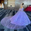 Lilac Lace Quinceanera Dresses 2022 with Cape vestidos de 15 anos 3D Butterfly Floral Glitter Puffy Ballgown Sweet 15/16 Dress Prom Quince Gown No-Light Real Image