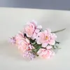 زهور الزهور الزهور أكاليل 1pcs كاميليا زهرة الاصطناعية 5 رأس الحرير روز باقة زفاف زفاف مزيفة الديكور