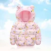 2021 New Winter Keep Warm Girls Jacket Cartoon Strawberry Print Hooded Down Jacket For Children Kids Birthday Gift Outerwear J220718