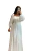 Simple White Silk Evening Dresses Puffy Long Sleeves Square Neck Dubai Women Formal Prom Gowns Plus Size Party Dress 2022