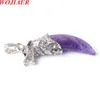 Wojiaer Wolf Tooth Men Necklace Fashion Natural Lapis Quartz Gemstones Alloy Wolf Head Drop Pendant Chain Jewelry BZ904