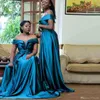 2022 Güney Afrika Saten Nedime Elbiseler Kapalı Omuz Bir Çizgi Sevgiliye Kat Uzunluk Düğün Konuk Elbiseler Örgün Parti Giymek BM1904 B0324