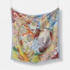 ツイルシルクスカーフ女性カラフルな絵画スクエアバンダナスモールヒジャーブファウラーズタイヘッドバンドネッカチーフ53cm
