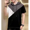 Men's T-Shirts Summer Hooded T-shirt Men Fashion Trend Cotton Clothes Splicing Short Sleeve Round Neck Personality Original Design Loose Tsh