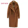 Teddy Faux Long Women Lamb Lamb Fur Coat Scare Exclued Outwears 201214