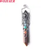 WOJIAER New 7 Chakras Vintage Men Pendant Hexagonal Point Lapis Stone For Women Jewelry BO981