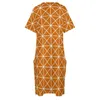 プラスサイズのドレスノルディックパターンオレンジドレスvネックストライプライン印刷審美的な夏、かなりカジュアルな女性Vestidosplus