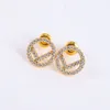2022 Luxe designer oorbellen Hoogwaardige stud Gold Letters Crystal Diamond Classic Simple Earrings Round Merk sieraden oorbel voor vrouwen trouwfeestjes geschenken