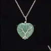 Konst och hantverk Healing Crystal Natural Stone Heart Charms Halsband Twine Tree of Life Wire Wrap Pendant Turquoise Amethys Sports2010 DHEU5