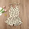 Toddler Baby Girls Summer Botton Sleveless V-dół Flounding Sweet Style Polka Dot Suspender Siamese Spodle Romper 1-6y G220521