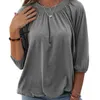 Women's T-Shirt Autumn Loose Solid Women's Top Three Quarter Sleeve T Shirt Folds O Neck TeeWomen's
