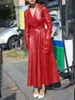 Women's Leather Coat Solid Color Lapel Pocket Coat 5Xl Super Long Mesh Pu Suit Collar Coat Fall 2021 Women Clothing L220728