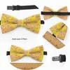 Cork Wood Bow Ties Brooch Set Vintage Floral Print Wooden Bowtie Handmade Butterfly Wedding Party Neck Wear Tie Novelty