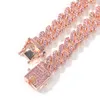 Kedjor Hip Hop Pink Rhinestone Paled Bling Iced Out 12mm Geometric Rhombus Link Chain Halsband för män Kvinnliga rapparsmycken