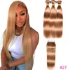 Tenderess 100 Human Virgin Hair With Lace Closure 4PCS Ombre Bone Straight Hair Bundles And Lace Closure Blond Hair Extensions Th5432560