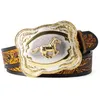 Belts Big Alloy Buckle Golden Horse Leather Belt Cowboy Leisure For Men Floral Pattern Jeans Accessories Fashion6143771