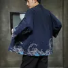 Mäns casual skjortor harajuku japansk vågtryck kimono skjorta män kvinnor förlorar långärmad tunn sektion streetwear höst tröjor
