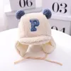 Winter Baby Boys Letter P Lamb Velvet Earflap Hat Double Pompom Cap For Kids Toddler Bonnet 2205139016689