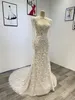 3D 플로럴 아플리케 인어 웨딩 드레스 높은 목이 긴 소매 레이스 레이스 신부 드레스 로브 드 마리에 신부 가운 진짜 이미지