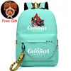 Backpack Green Game Genshin Impact Waterproof School For Girls Usb Charging Rucksack Women Travel Laptop Bags Keychain