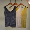 Women's Sexy Sequin Tank Tops Lace Up V-neck Jacket Basic Camis Vest Fashion Women Clothing Top Corset 220325