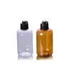 Packing Brown Clear Plastic Bottle Round Shoulder PET Shiny Black Flip Cover Empty Portable Refillable Cosmetic Pure Dew Packaging Container 100ml 200ml 300ml