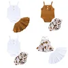 Tjejer Designer Kläder Kids Suspenders Jumpsuit Kjolar Kläder Satser Sommar Blommor Tryckta Toppar Shorts Outfits Rompers Harem Knickers Passar Mode Wear B7991