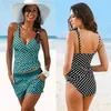 New Plus Size Swimwear Women Swimsuit Two Pieces Padded Bathing Suit Polka Dot High Waist Bikini Set Beachwear 210319