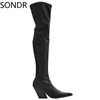 Womens Over The Knee Boots Pointed Toe Chunky High Heel Side Zipper Long Shoes Slim PU Leather Sexy Chelsea New 2022 Y220817