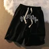 Vintage streetwear letter embroidery elastic waist loose outer wear mens shorts summer casual couple five point 220714